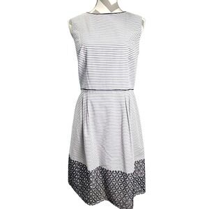 Brooks Brothers Striped Sleeveless Blue White Dress Geometric Eyelet Hem Size 10